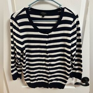 Talbots Women's Navy and White Striped Cardigan